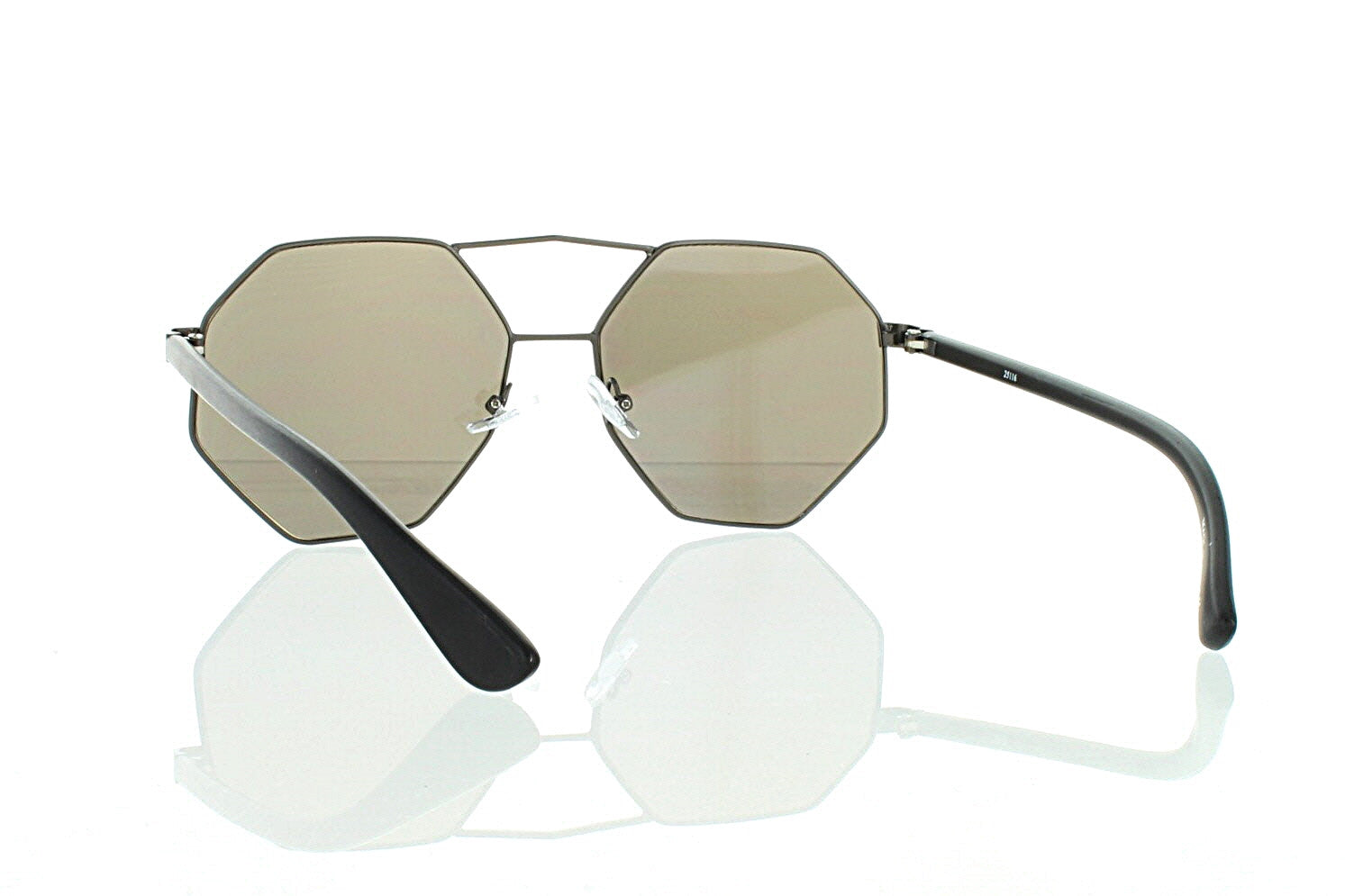 Flat Black Octagonal Aviator Sunglasses With Blue Lens 100% UV400