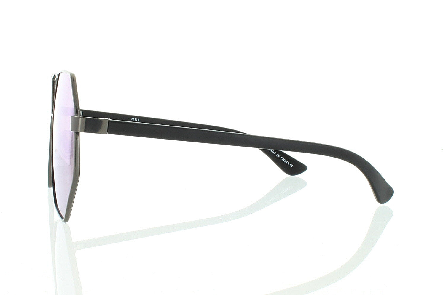 Flat Black Octagonal Aviator Sunglasses With Blue Lens 100% UV400