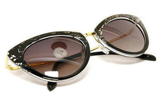 Cat-eye Acetate Black & Gold Women Sunglasses. Black 100% UV400