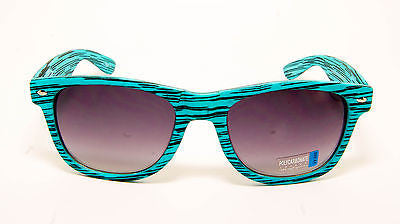 Modern Wood Style Wayfarer Fashion Blue Sunglasses. 100% UV400