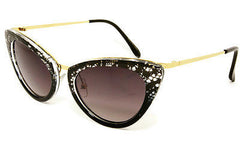 Cat-eye Acetate Black & Gold Women Sunglasses. Black 100% UV400