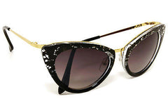 Cat-eye Acetate Black & Gold Women Sunglasses. Black 100% UV400
