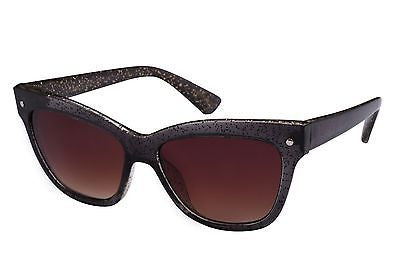 Cat-eye Black & Gold Glitter Brown Lenses Women Sunglasses. Black 100% UV400