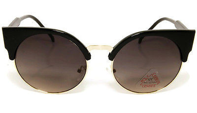 Round Cateye Style Black Gold Sunglasses 100% UV400.