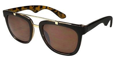 Black Tortoise Horned Gold Rim Wayfarer Retro Sunglasses. 100% UV400