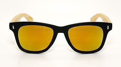Bamboo Wooden Frame Mirror Lenses Wayfarer Sunglasses-Black & Wooden/100% UV 400