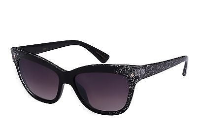 Cat-eye Black & Silver Glitter Women Sunglasses. Black 100% UV400