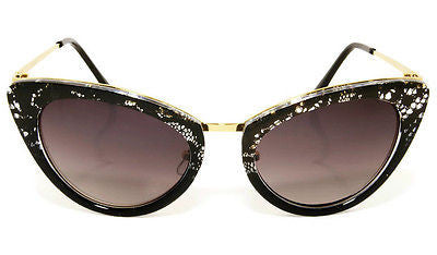 Cat-eye Acetate Black & Gold Women Sunglasses. Black 100% UV400