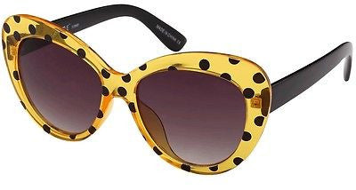 Dotted Vintage Style Butterfly Sunglasses. Yellow. 100% UV400