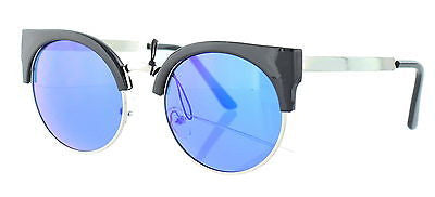 Black Revo Blue Lens Round Modern Cateye Sunglasses.100% UV400