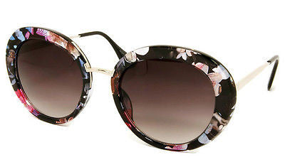 Round Style Black Floral Sunglasses 100%UV400