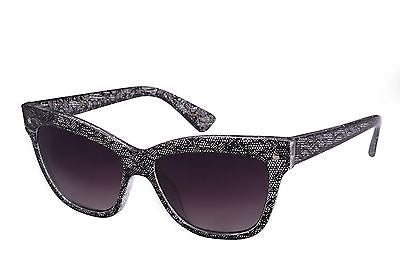 Cat-eye Clear Black Patterned, Silver Glitter Women Sunglasses. Black 100% UV400