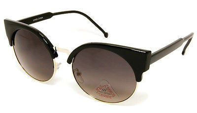 Round Cateye Style Black Gold Sunglasses 100% UV400.