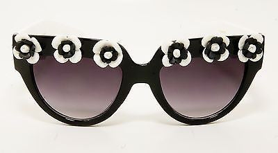 Square Black Sunglasses with White and Black Flowers  100%UV400