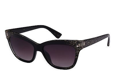 Cat-eye Black & Gold Glitter Women Sunglasses. Black 100% UV400