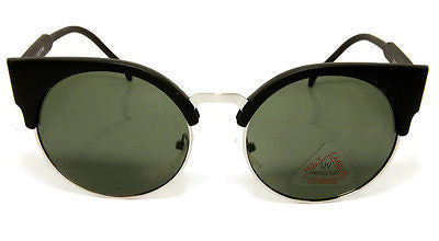Round Cateye Style Black Matte Sunglasses 100% UV400.