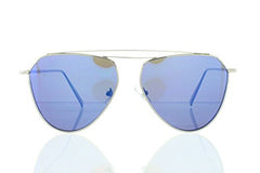 Flat Silver Tear Aviator Sunglasses with Blue Lens 100% UV400