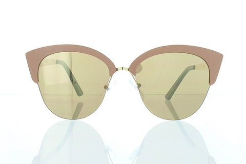 Women's Flat Beige Pink Cateye Sunglasses with Gold Mirror Lens 100% UV400
