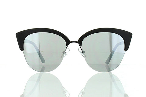 Women's Flat Black Cateye Sunglasses with Mirror Lens 100% UV 400