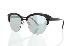 Women's Flat Black Cateye Sunglasses with Mirror Lens 100% UV 400