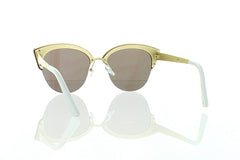 Women's Flat Beige Cateye Sunglasses With Blue Mirrored Lens 100% UV 400