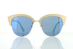 Women's Flat Beige Cateye Sunglasses With Blue Mirrored Lens 100% UV 400