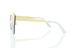 Women's Flat Beige Cateye Sunglasses With Blue Mirrored Lens 100% UV 400