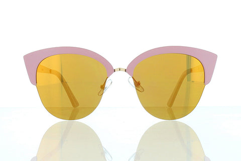 Women's Flat Pink Cateye Sunglasses with Gold Mirror Lens 100% UV400