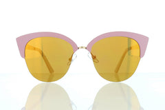 Women's Flat Pink Cateye Sunglasses with Gold Mirror Lens 100% UV400