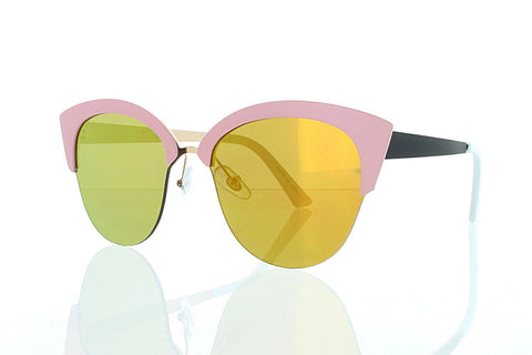 Women's Flat Pink Cateye Sunglasses with Gold Mirror Lens 100% UV400