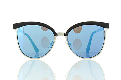 Women's Flat Silver Browline Sunglasses with Blue Lens 100% UV400
