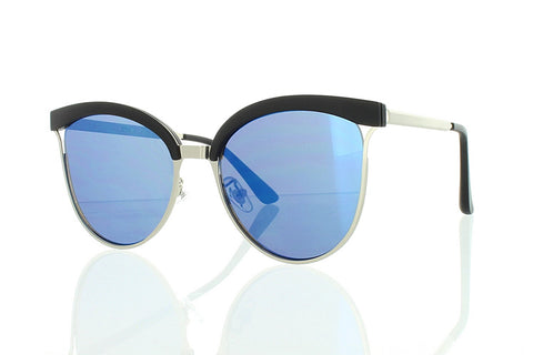 Women's Flat Silver Browline Sunglasses with Blue Lens 100% UV400