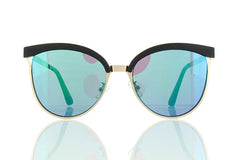 Women's Flat Gold Browline Sunglasses with Green Lens 100% UV400