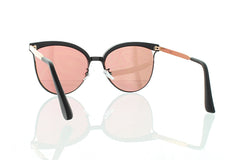 Women's Flat Black Browline Sunglasses with Pink Lens 100% UV400