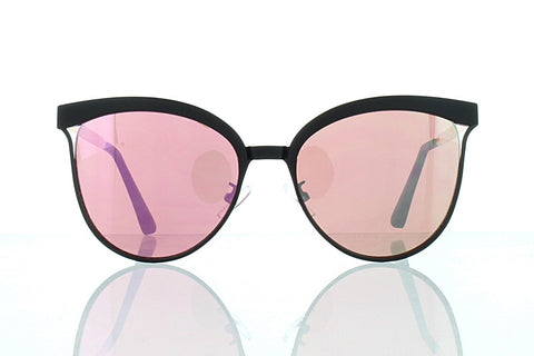 Women's Flat Black Browline Sunglasses with Pink Lens 100% UV400