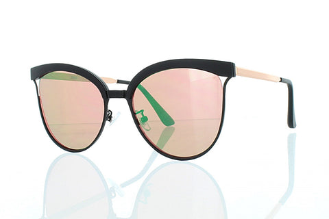Women's Flat Black Browline Sunglasses with Pink Lens 100% UV400