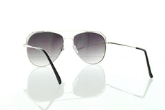 Silver Flat Aviator Sunglasses with Black Lens 100% UV400