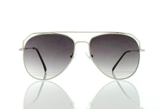 Silver Flat Aviator Sunglasses with Black Lens 100% UV400