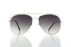 Silver Flat Aviator Sunglasses with Black Lens 100% UV400