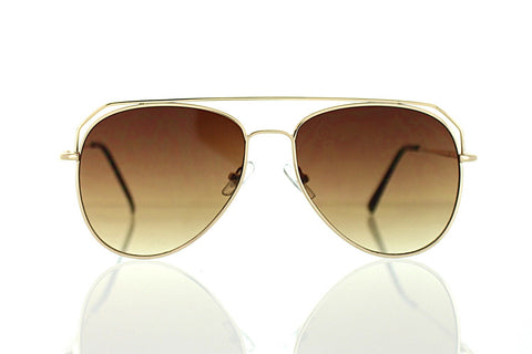 Gold Flat Aviator Sunglasses with Brown Lens 100% UV400