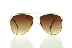 Gold Flat Aviator Sunglasses with Brown Lens 100% UV400