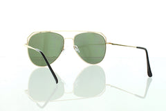 Gold Flat Aviator Sunglasses with Green Lens 100% UV400