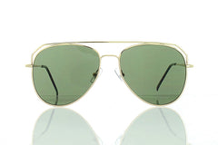 Gold Flat Aviator Sunglasses with Green Lens 100% UV400