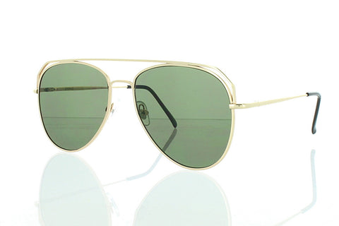 Gold Flat Aviator Sunglasses with Green Lens 100% UV400