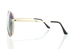 Gold Aviator Sunglasses with Striped Blue Mirror Lens 100% UV400