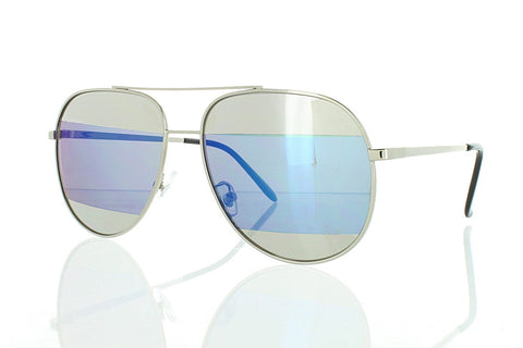Silver Aviator Sunglasses with Striped Blue Mirror Lens 100% UV400