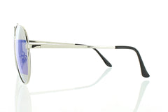 Silver Aviator Sunglasses with Striped Blue Mirror Lens 100% UV400