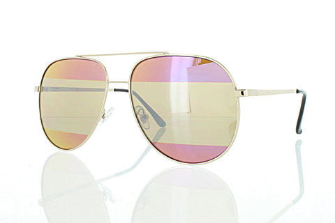 Gold Aviator Sunglasses with Striped Pink Mirror Lens 100% UV400