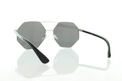 Flat Silver Octagonal Aviator Sunglasses with Black Lens 100% UV400