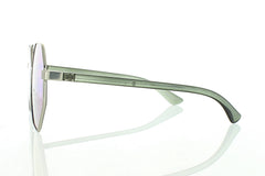 Flat Silver Octagonal Aviator Sunglasses with Green Lens 100% UV400